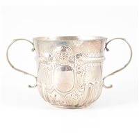 Lot 93 - George I Britannia Standard two-handle porringer, William Gamble, London 1718.