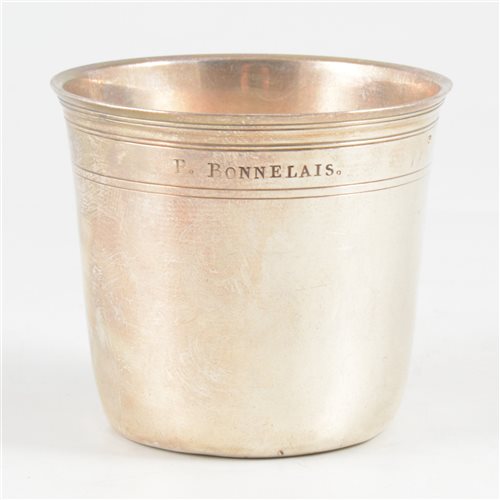 Lot 38 - Small French silver beaker, maker's mark CND, Paris, circa 1760.