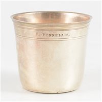 Lot 38 - Small French silver beaker, maker's mark CND, Paris, circa 1760.