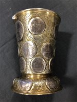 Lot 49 - German silver parcel gilt beaker, set with 18th century coins.