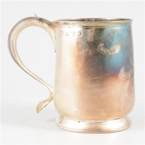 Lot 103 - George II silver mug, maker's mark rubbed, London, 1730.