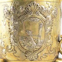 Lot 63 - Russian silver gilt lidded tankard, maker's marks SV and Cyrillic MC, Moscow, 18th Century.