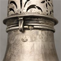 Lot 104 - Pair of Queen Anne Britannia Standard baluster-shape casters, probably Charles Adam, marks rubbed.