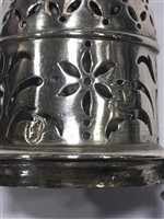 Lot 104 - Pair of Queen Anne Britannia Standard baluster-shape casters, probably Charles Adam, marks rubbed.