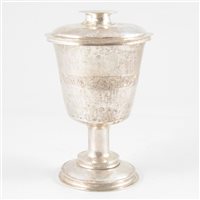Lot 115 - Commonwealth period chalice and paten, single punched mark of star/floret only