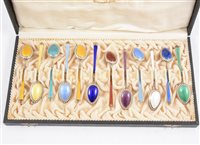 Lot 297 - A cased set of twelve silver gilt and enamelled teaspoons by David Andersen, Norway