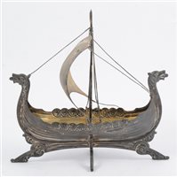 Lot 288 - White metal Norwegian model of a longship, by Brodrene Lohne