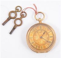 Lot 257 - A Swiss fob watch, stamped 18K, engine turned case