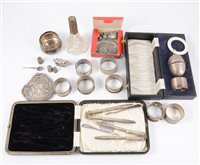 Lot 242 - Napkin rings, including Arthur Cook, Birmingham, 1903, cased cutlery etc.