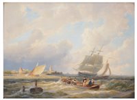 Lot 428 - Pieter Christian Dommersen, Dordrecht on the Maas, oil on mahogany panel.