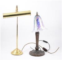 Lot 112 - A collection of brass, ceramic and wooden table lamps, and an oak framed mirror.