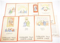 Lot 194 - A set of eight wartime posters "Careless Talk Costs Lives" by Fougasse (Cyril Kenneth Bird), bordered in red, each 32cm x 20.5cm