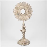 Lot 19 - Continental white metal monstrance possibly Austro-Hungarian, 19th century.