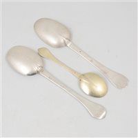 Lot 150 - Silver Trefid spoon, marks rubbed, pricked initials TL and dated 1696; and two others.