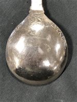 Lot 11 - Amended: German silver finial top spoon, back engraved A M Stromberg, bears date 1571