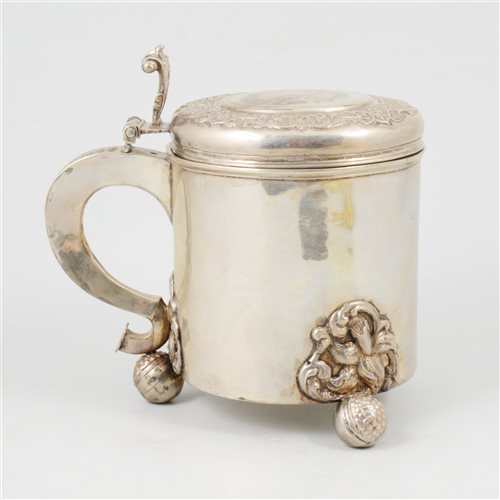 Lot 13 - Scandinavian silver tankard, marked HN conjoined, mid 18th century.