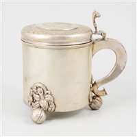Lot 13 - Scandinavian silver tankard, marked HN conjoined, mid 18th century.