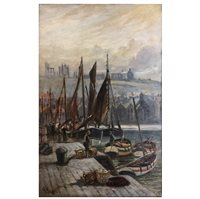 Lot 307 - John Syer, Harbour at Whitby, a pair of oil on canvases