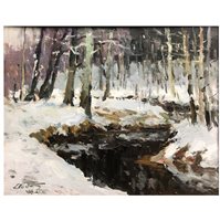 Lot 312 - Russian School, Winter landscape, oil on card, and another work by the same hand (2)