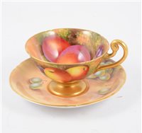 Lot 58 - A Royal Worcester cup and saucer, hand painted fruit design signed E Townsend.