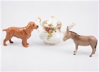 Lot 46 - Beswick model of a Spaniel, Horseshoe Primula; Beswick Donkey; Royal Albert 'Old Country Roses' tea set; Hammersley bone china; etc.