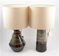 Lot 128 - Three Newlyn Celtic Pottery lamp bases, and a Holkham Pottery lamp