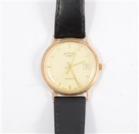 Lot 259 - Rotary - A gentleman's quartz wristwatch, circular champagne baton dial with centre seconds hand and date aperture in a gold coloured case
