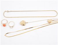 Lot 267 - A collection of gold and metal jewellery - a 9 carat gold flat link necklace