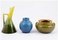 Lot 55 - Bretby Art Pottery Ewer, influenced by Dresser; a Linthorpe Pottery bowl; and a Pilkington vase