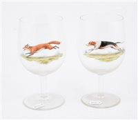 Lot 47 - A pair of enamelled glass goblets, together with four others