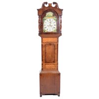 Lot 221 - William IV oak and mahogany longcase clock, arched painted dial signed Jackson, Spilsby