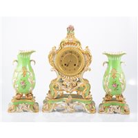 Lot 208 - Louis Philippe porcelain clock garniture, Edouard Honore, Paris, circa 1840