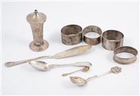 Lot 283 - Silver salt Birmingham 1936, maker's mark for Oliver & Bower Ltd (registered in Sheffield), napkin rings and small cutlery (9).