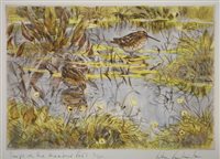 Lot 306 - After Peter Partington, Woodcock in brambles, signed coloured drypoint, and four other similar works