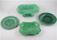Lot 82 - Collection of green glazed leaf moulded pottery