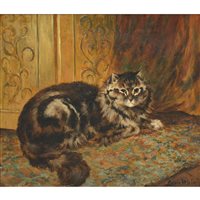 Lot 311 - Louis William Wain, Cat on a mat, oil on canvas.