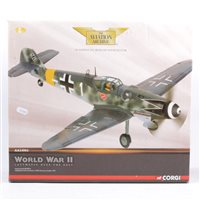 Lot 243 - Corgi Toys The Aviation Archive model AA34904 World War II Luftwaffe Over the East Messerschmitt Bf109G-6 Staddelkapitan Erich Hartmann, 7/.JG52, Romania, October 1944, 1:32 scale, boxed.