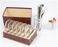 Lot 96 - A collection of cocktail sticks, other cocktail related items and household linen, [2 boxes]