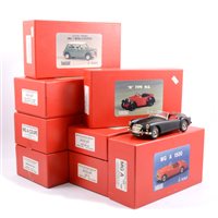 Lot 273 - South Eastern Finecast white metal model auto kits, including MGA 1500, MG A Coupé, Mk 1 Mini Cooper, Morgan Plus 8, 1925 Austin 7 open, MGM, 1933 MG K3, MG TF