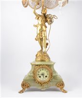 Lot 85 - French onyx and gilt spelter figural mantel clock table lamp, and a similar figural table lamp [2]