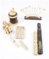 Lot 148 - A collection of ivory items, including Cantonese card case and cylinder; Mechi & Bazin pocket cases, etc