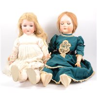 Lot 229 - Two Bergman Germany bisque head dolls, 1915 and 1916, and a Victorian dolls pram (3).