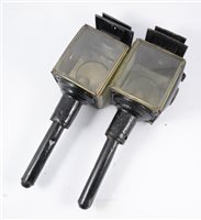 Lot 102 - Pair of black japanned carriage lamps,  44cm (2)
