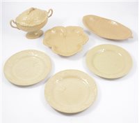 Lot 26 - Wedgwood earthenware part dessert service, leaf moulded designs