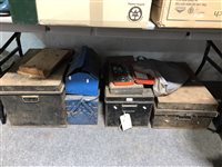 Lot 452 - Two cantilever tool boxes, hand tools, socket sets, spanners, mitre frame, etc.
