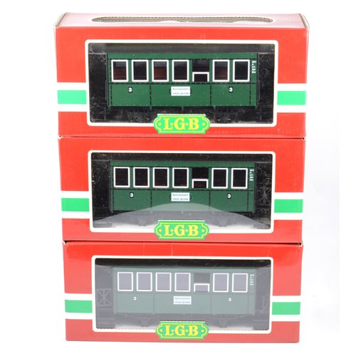 Lot 58 - LGB railways G scale passenger car 3020 (x3), all boxed.