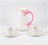Lot 14 - Aynsley bone china part teaset, part coffee set by Foley, six Italian porcelain musician figures, and other ceramics, [1 box]