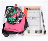 Lot 165 - Two boxes of scarves, polyester etc.including some by Camelia James.