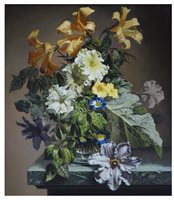 Lot 285 - Bennett Oates, Still life of flowers in a vase, oil on panel.