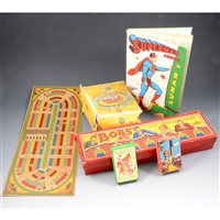 Lot 133 - Box of vintage games, toys and annuals, including Marx toys The Rainbow Top, Enid Blyton's The Faraway Tree card game